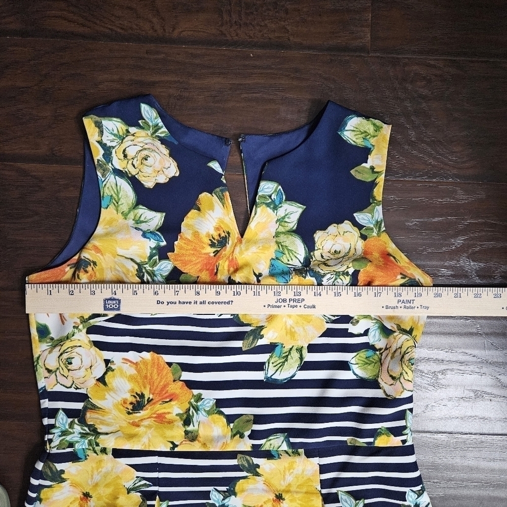 CB Blue/White/Yellow Floral Sleeveless Dress Size 16 - Picture 10 of 11